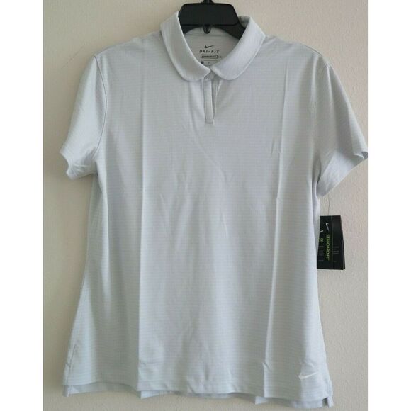 Nike CI9811 043 Women's Sz L Gray Textured Dri-Fit Short Sleeve Golf Polo - Picture 1 of 6